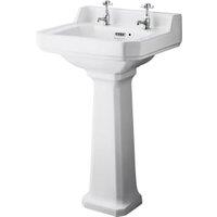 Bayswater Fitzroy Traditional 2 Tap Hole Basin with Comfort Height Full Pedestal - 500mm