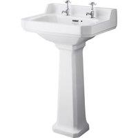 Bayswater Fitzroy Traditional 2 Tap Hole Basin with Comfort Height Full Pedestal - 560mm
