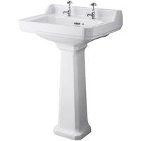 Bayswater Fitzroy Traditional 2 Tap Hole Basin with Comfort Height Full Pedestal - 595mm