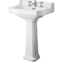 Bayswater Fitzroy Traditional 3 Tap Hole Basin with Comfort Height Full Pedestal - 595mm