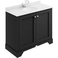 Bayswater Victrion Matt Black Traditional Freestanding Vanity Unit & White Marble Top Basin - 1000mm