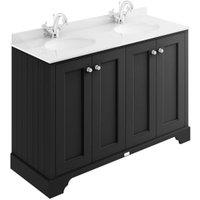 Bayswater Victrion Matt Black Traditional Freestanding Vanity Unit & White Marble Top Basin - 1200mm