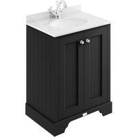 Bayswater Victrion Matt Black Traditional Freestanding Vanity Unit & White Marble Top Basin - 600mm