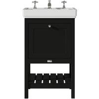 Bayswater Hartleigh Matt Black Traditional Freestanding Vanity Unit & 3 Tap Hole White Recessed Basin - 500mm