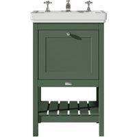 Bayswater Hartleigh Hunter Green Traditional Freestanding Vanity Unit & 3 Tap Hole White Recessed Basin - 500mm