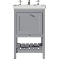 Bayswater Hartleigh Plummett Grey Traditional Freestanding Vanity Unit & 3 Tap Hole White Recessed Basin - 500mm