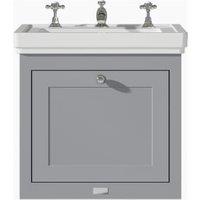 Bayswater Hartleigh Plummett Grey Traditional Wall HUng Vanity Unit & 3 Tap Hole White Recessed Basin - 500mm