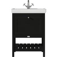 Bayswater Hartleigh Matt Black Traditional Freestanding Vanity Unit & 1 Tap Hole Traditional Recessed Basin - 600mm