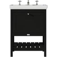 Bayswater Hartleigh Matt Black Traditional Freestanding Vanity Unit & 3 Tap Hole Traditional Recessed Basin - 600mm