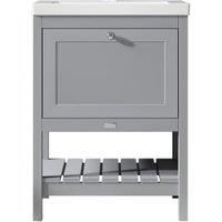 Bayswater Hartleigh Plummett Grey Traditional Freestanding Vanity Unit & 1 Tap Hole Modern Recessed Basin - 600mm