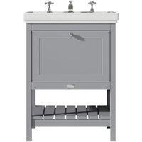 Bayswater Hartleigh Plummett Grey Traditional Freestanding Vanity Unit & 3 Tap Hole Traditional Recessed Basin - 600mm