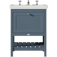 Bayswater Hartleigh Stiffkey Blue Traditional Freestanding Vanity Unit & 3 Tap Hole Traditional Recessed Basin - 600mm