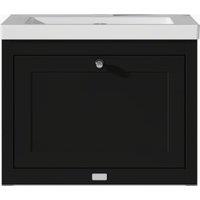 Bayswater Hartleigh Matt Black Traditional Wall Hung Vanity Unit & 1 Tap Hole Modern Recessed Basin - 600mm