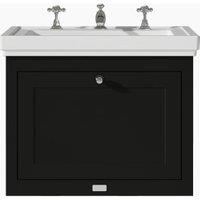 Bayswater Hartleigh Matt Black Traditional Wall Hung Vanity Unit & 3 Tap Hole Traditional Recessed Basin - 600mm