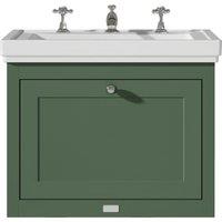 Bayswater Hartleigh Hunter Green Traditional Wall Hung Vanity Unit & 3 Tap Hole Traditional Recessed Basin - 600mm