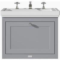 Bayswater Hartleigh Plummett Grey Traditional Wall Hung Vanity Unit & 3 Tap Hole Traditional Recessed Basin - 600mm