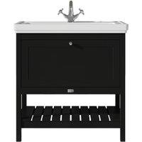 Bayswater Hartleigh Matt Black Traditional Freestanding Vanity Unit & 1 Tap Hole Traditional Recessed Basin - 800mm
