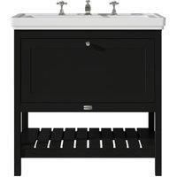 Bayswater Hartleigh Matt Black Traditional Freestanding Vanity Unit & 3 Tap Hole Traditional Recessed Basin - 800mm