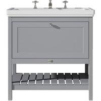 Bayswater Hartleigh Plummett Grey Traditional Freestanding Vanity Unit & 3 Tap Hole Traditional Recessed Basin - 800mm