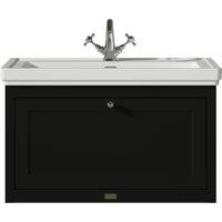 Bayswater Hartleigh Matt Black Traditional Wall Hung Vanity Unit & 1 Tap Hole Traditional Recessed Basin - 800mm