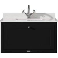 Bayswater Hartleigh Matt Black Traditional Wall Hung Vanity Unit & 1 Tap Hole White Marble Top Basin - 800mm