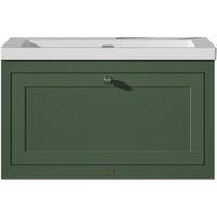 Bayswater Hartleigh Hunter Green Traditional Wall Hung Vanity Unit & 1 Tap Hole Modern Recessed Basin - 800mm