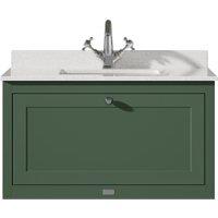 Bayswater Hartleigh Hunter Green Traditional Wall Hung Vanity Unit & 1 Tap Hole White Marble Top Basin - 800mm