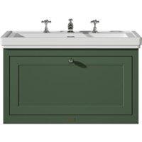 Bayswater Hartleigh Hunter Green Traditional Wall Hung Vanity Unit & 3 Tap Hole Traditional Recessed Basin - 800mm