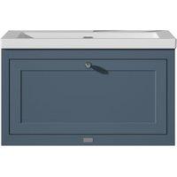 Bayswater Hartleigh Stiffkey Blue Traditional Wall Hung Vanity Unit & 1 Tap Hole Modern Recessed Basin - 800mm