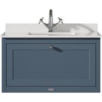Bayswater Hartleigh Stiffkey Blue Traditional Wall Hung Vanity Unit & 1 Tap Hole White Marble Top Basin - 800mm