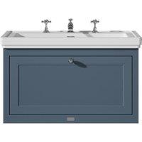 Bayswater Hartleigh Stiffkey Blue Traditional Wall Hung Vanity Unit & 3 Tap Hole Traditional Recessed Basin - 800mm