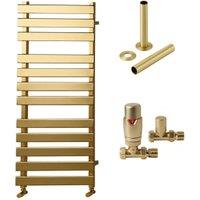 Towelrads Haven Brushed Brass Designer Towel Radiator with Straight TRV & Pipe Sleeve - 1200 x 500mm