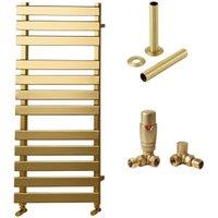 Towelrads Haven Brushed Brass Designer Towel Radiator with Corner TRV & Pipe Sleeve - 1200 x 500mm