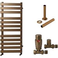 Towelrads Haven Brushed Bronze Designer Towel Radiator with Straight TRV & Pipe Sleeve - 1200 x 500mm