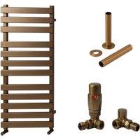 Towelrads Haven Brushed Bronze Designer Towel Radiator with Corner TRV & Pipe Sleeve - 1200 x 500mm
