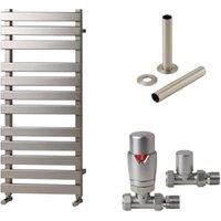 Towelrads Haven 1200 x 500mm Flat Panel Designer Brushed Nickel Towel Radiator with Straight TRV & Pipe Sleeve