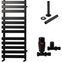 Towelrads Haven 1200 x 500mm Flat Panel Designer Brushed Black Towel Radiator with Straight TRV & Pipe Sleeve