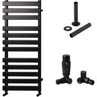 Towelrads Haven 1200 x 500mm Flat Panel Designer Brushed Black Towel Radiator with Corner TRV & Pipe Sleeve