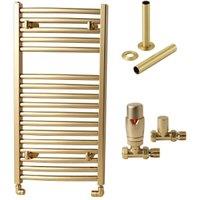Towelrads Pisa 800 x 500mm Brushed Gold Designer Towel Radiator with Straight TRV & Pipe Sleeve