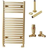 Towelrads Pisa 1200 x 500mm Brushed Gold Designer Towel Radiator with Corner TRV & Pipe Sleeve