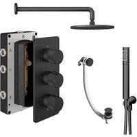Melbury Pro Recessed 3 Outlet Round Mixer Shower Includes Shower Valve, Shower Head, Shower Handset & Bath Waste - Matt Black