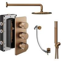 Melbury Pro Recessed 3 Outlet Round Mixer Shower Includes Shower Valve, Shower Head, Shower Handset & Bath Waste - Brushed Bronze