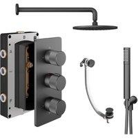 Melbury Pro Recessed 3 Outlet Round Mixer Shower Includes Shower Valve, Shower Head, Shower Handset & Bath Waste - Matt Anthracite