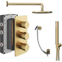 Melbury Pro Recessed 3 Outlet Round Mixer Shower Includes Shower Valve, Shower Head, Shower Handset & Bath Waste - Brushed Brass