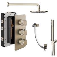 Melbury Pro Recessed 3 Outlet Round Mixer Shower Includes Shower Valve, Shower Head, Shower Handset & Bath Waste - Brushed Nickel