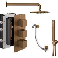 Hadleigh Recessed 3 Outlet Square Mixer Shower Includes Shower Valve, Shower Head, Shower Handset & Bath Waste - Brushed Bronze