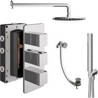 Hadleigh Recessed 3 Outlet Square Mixer Shower Includes Shower Valve, Shower Head, Shower Handset & Bath Waste - Chrome