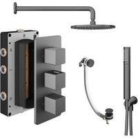 Hadleigh Recessed 3 Outlet Square Mixer Shower Includes Shower Valve, Shower Head, Shower Handset & Bath Waste - Matt Anthracite
