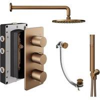 Hadleigh Recessed 3 Outlet Round Mixer Shower Includes Shower Valve, Shower Head, Shower Handset & Bath Waste - Brushed Bronze