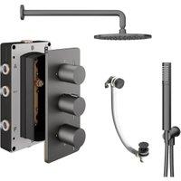 Hadleigh Recessed 3 Outlet Round Mixer Shower Includes Shower Valve, Shower Head, Shower Handset & Bath Waste - Matt Anthracite